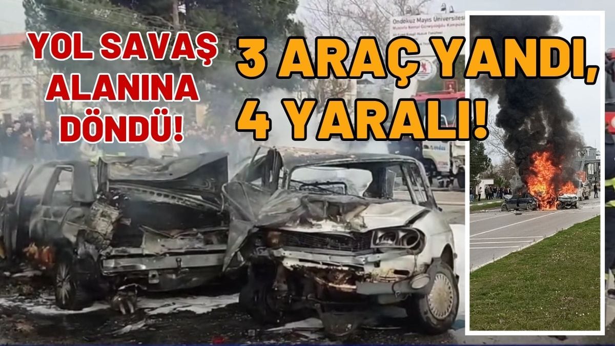 Ortalık Savaş Alanına Döndü, 3 Araç Yandı, 4 Yaralı!