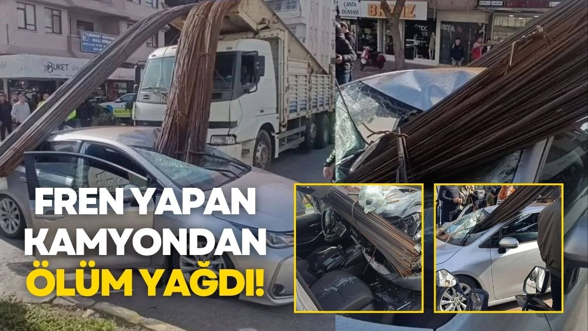 İnanılmaz Kaza: Kamyondan Fırlayan Demirler Otomobile Ok Gibi Saplandı